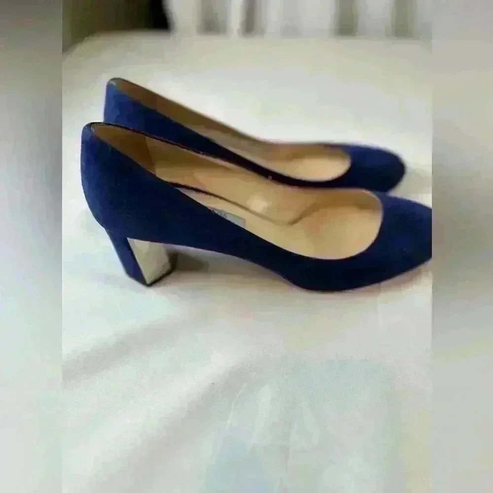 PRADA Calzature Donna Blue Suede Hexagon Heel Pumps, Size 38 - Picture 3 of 13
